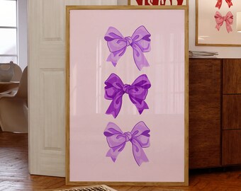 Purple Bow Poster, Coquette Ribbon Wall Art