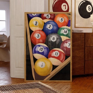 Retro Billiard Balls Art Print, Pool Ball Wall Art