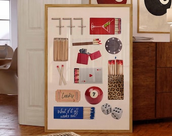 Retro Matchbox Print, 70s Style Poster, Apartment Decor