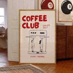 Retro Coffee Print, Printable Wall Art, Funny Kitchen Decor, Coffee Gifts