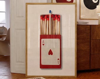 Ace of Hearts Matchbox Art Print – Retro Card Collage (Digital Download)