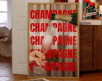 Cocktail Poster, Champagne Printable Wall Art, Retro Bar Cart (Digital Download)