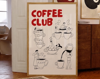 Coffee Club Print, Printable Wall Art, Funny Kitchen Decor