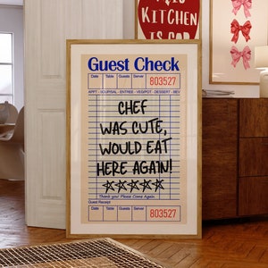 Guest Check Print, Chef Was Cute Would Eat Here Again, Guest Check Wall Art, Kitchen Wall Art, Print Guest Check, Poster Guest Check