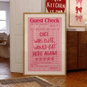 Guest Check Print, Chef Was Cute Would Eat Here Again, Guest Check Wall Art, Kitchen Wall Art, Print Guest Check, Poster Guest Check