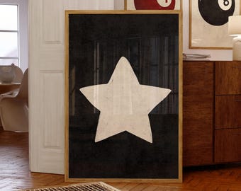 Retro Hand Drawn Star Wall Art, Digital Download Printable, Trendy Decor