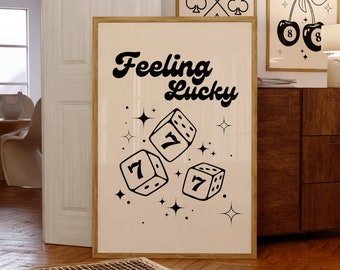 Feeling Lucky 777 Poster, Printable Pink Wall Art, Downloadable