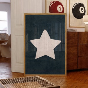 Retro Hand Drawn Star Wall Art, Digital Download Printable, Trendy Decor
