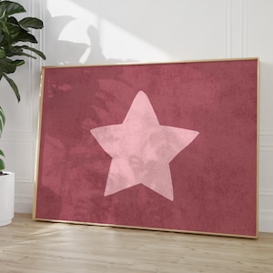 Retro Hand Drawn Star Wall Art, Digital Download Printable, Trendy Aesthetic Decor, Horizontal Print