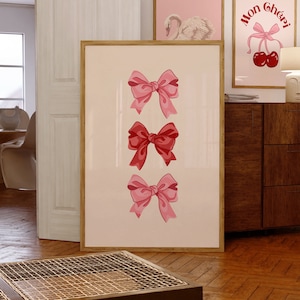 Coquette Wall Art, Trendy Bows Poster, Coquette Room Decor, Girly Wall Art, Apartment Wall Art, College Wall Art, Aesthetic Wall Art