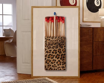 Leopard Matchbox Art Print: Retro Dorm Decor, Trendy Wall Art (Digital Download)