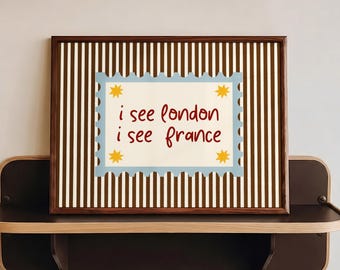 I See London Print, Funny Bathroom Wall Art, Retro Striped Poster