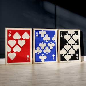 Retro speelkaarten muurkunsttrio, funky decor voor barwagen of gameroom