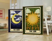 Tarot Cards Wall Art Set, The Sun and The Moon Prints for Spiritual Decor, Trendy Wall Art