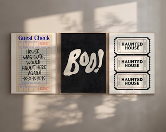 Set di 3 poster di Halloween, arte murale alla moda, stampa di Halloween, decorazione murale di Halloween, stampa di biglietti di casa stregata, stampa di Boo
