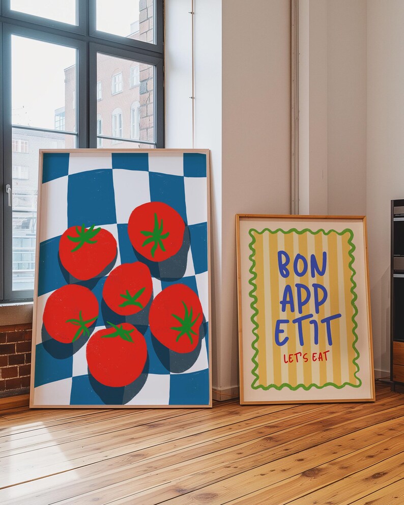 set of 2 bon appetit prints, retro cooking prints,... Tomato & Bon Appétit Kitchen Art Prints (digital Download) - Etsy