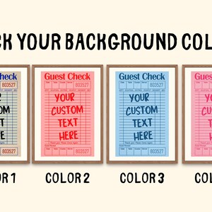 Personalized guest check printable poster with custom text in vintage diner style for kitchen wall decor