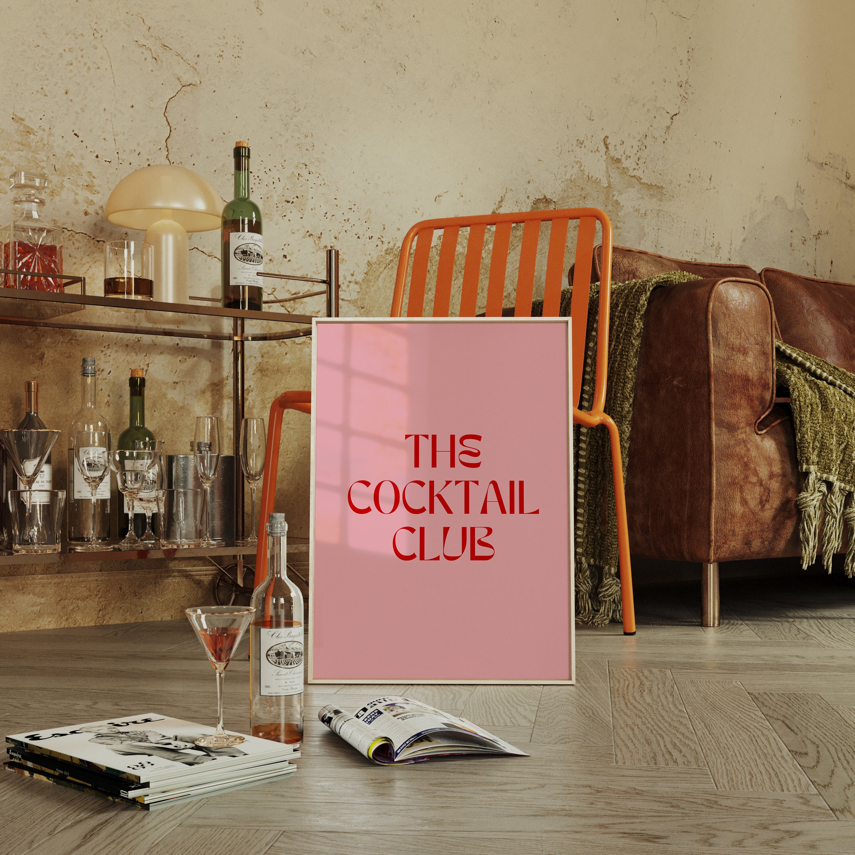 カクテルクラブのレトロなアートプリント、流行のタイポグラフィ