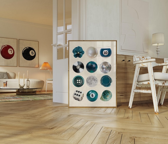 Vintage Retro Print, Bold Wall Art, Blue Aesthetic Decor, Quirky Photo Collage, Trendy Wall Art