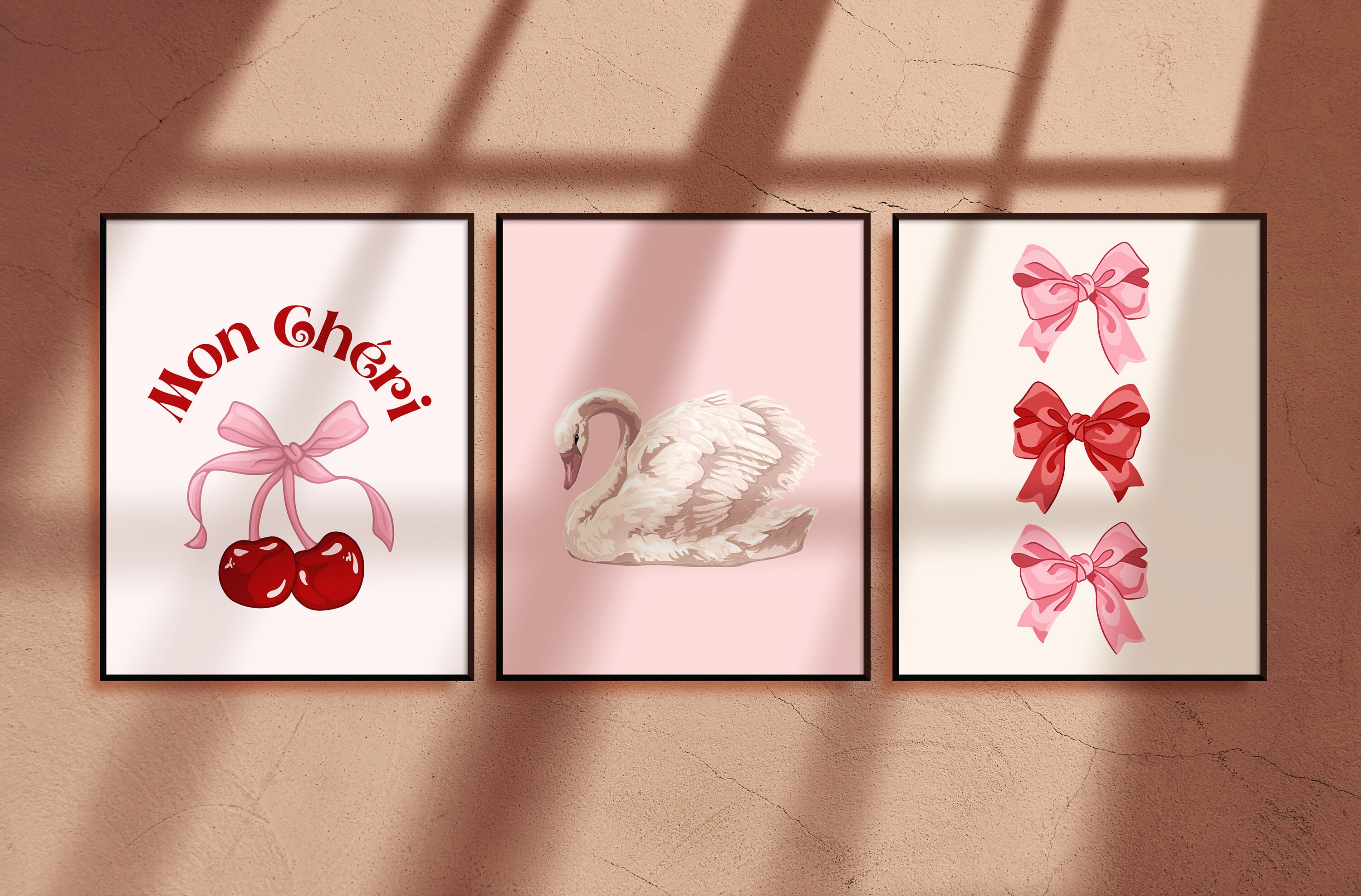 Trendy Pink Bows Wall Art Set of 3, Preppy Poster, College Apartment ...
