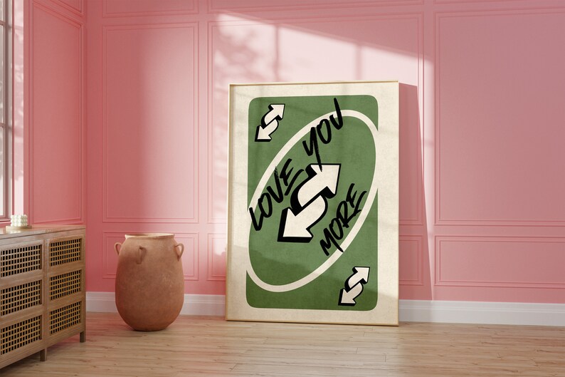 Love You More Print, Green Retro Wall Art Printable, Playing Card Wall Art, Girly Wall Art Valentine's Day Preppy Wall Decor Trendy Wall Art
