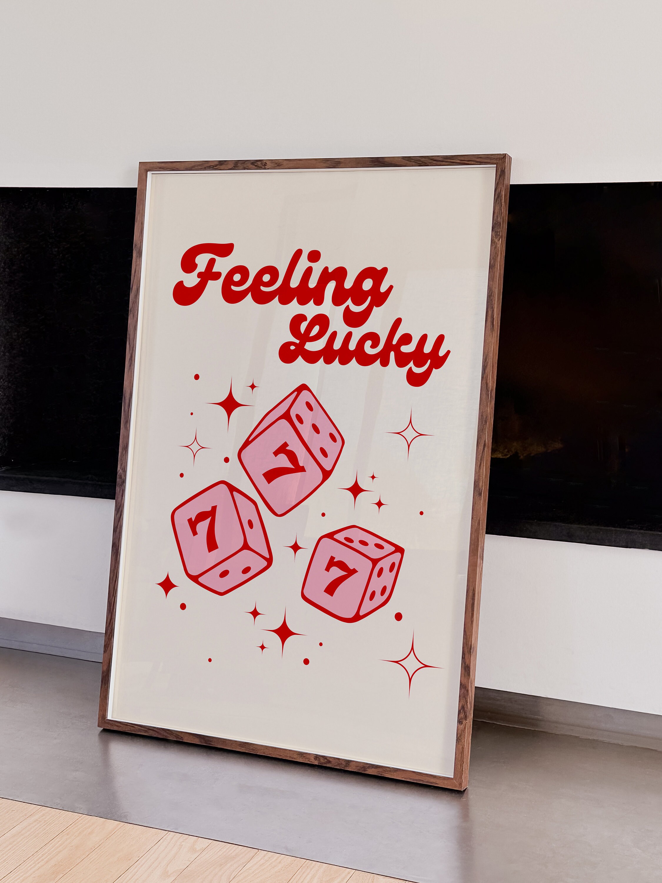 Feeling Lucky 777 Poster, Printable Pink Wall Art, Downloadable Wall