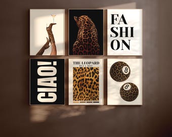 Leopard Print Gallery Wall Set, Fashion Typography Art (Digital Download)