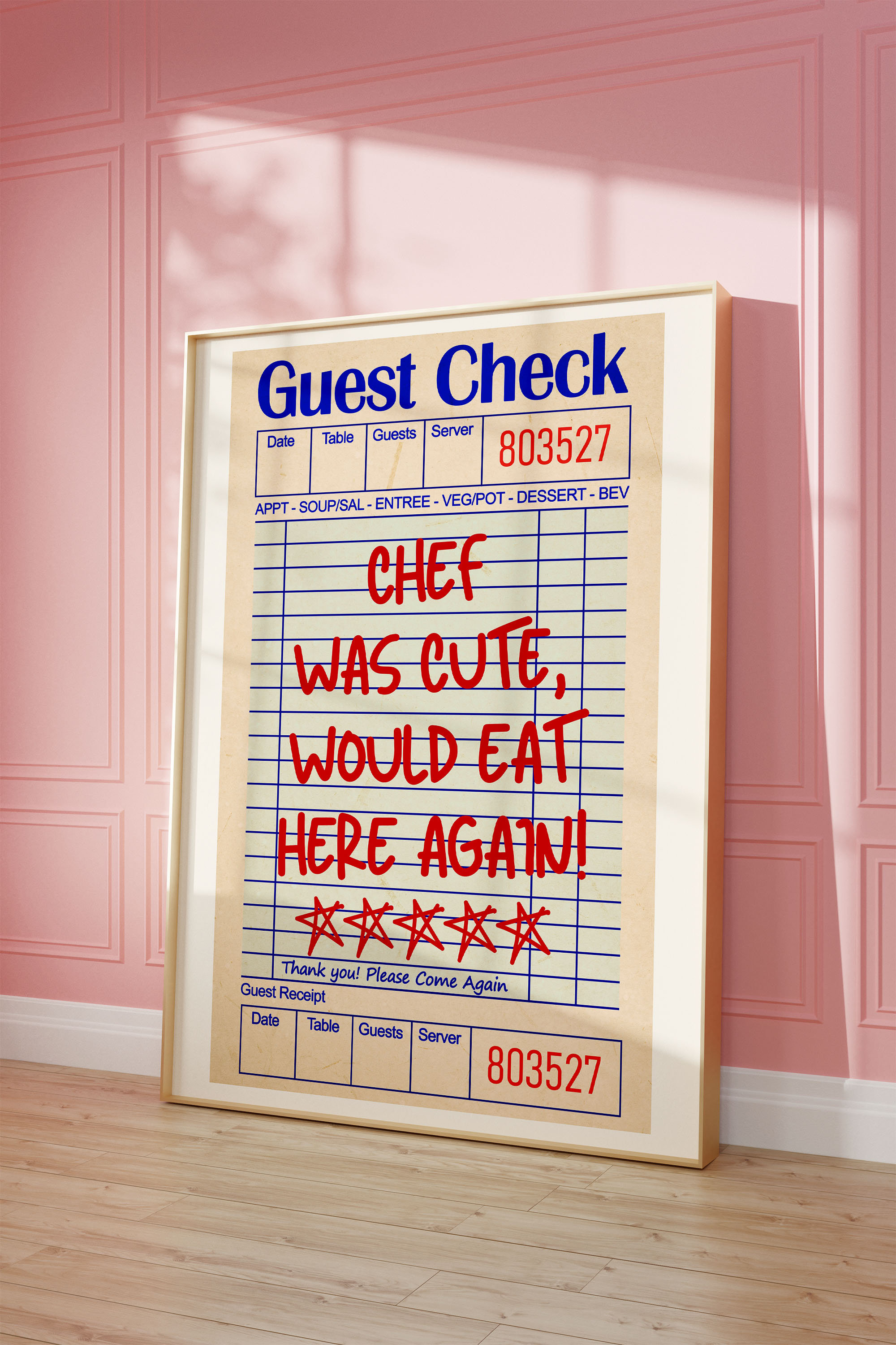 Guest Check Print, Chef Was Cute Kitchen Wall Art - Etsy