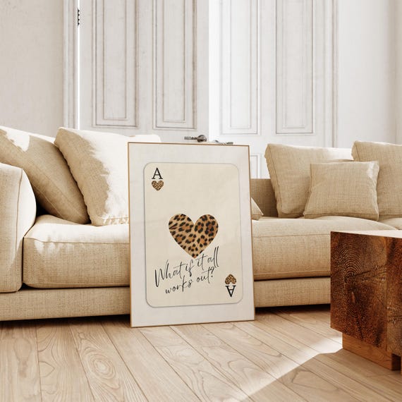 What If It All Works Out? Ace of Hearts Poster, Printable Retro Print, Leopard Aesthetic Playing Card Wall Art, Trendy Vintage Decor
