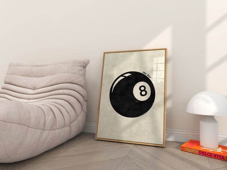 trendy-8-ball-print-vintage-pool-ball-poster-bar-cart-decor