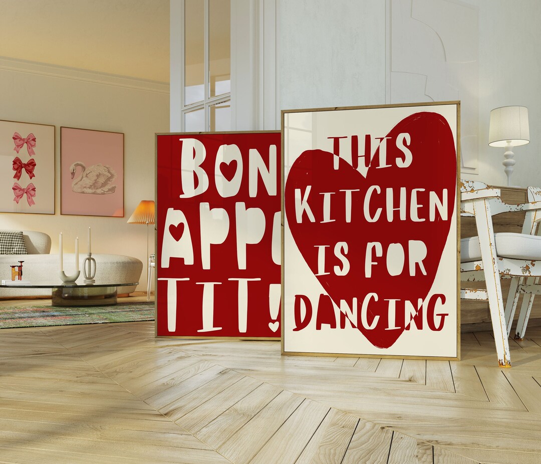set of 2 bon appetit prints, retro cooking prints,... Bon Appetit Print, This Kitchen is for Dancing Wall Art, Kitchen Wall ...