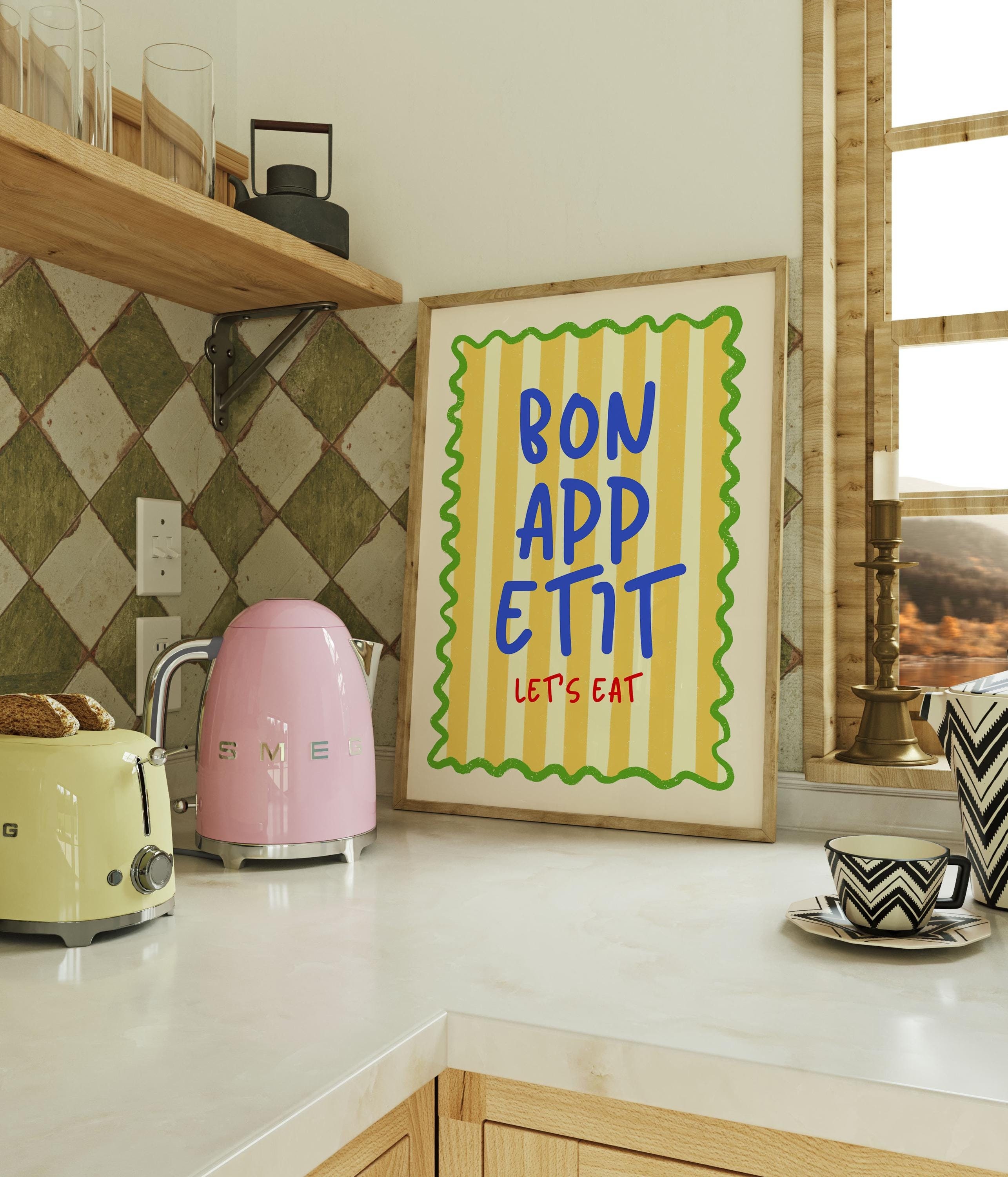 set of 2 bon appetit prints, retro cooking prints,... Bon Appetit Kitchen Print, Trendy Kitchen Art, Bon Appetit Retro Poster ...
