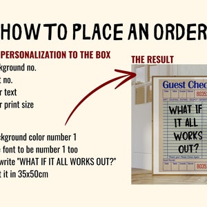 Personalized guest check printable poster with custom text in vintage diner style for kitchen wall decor