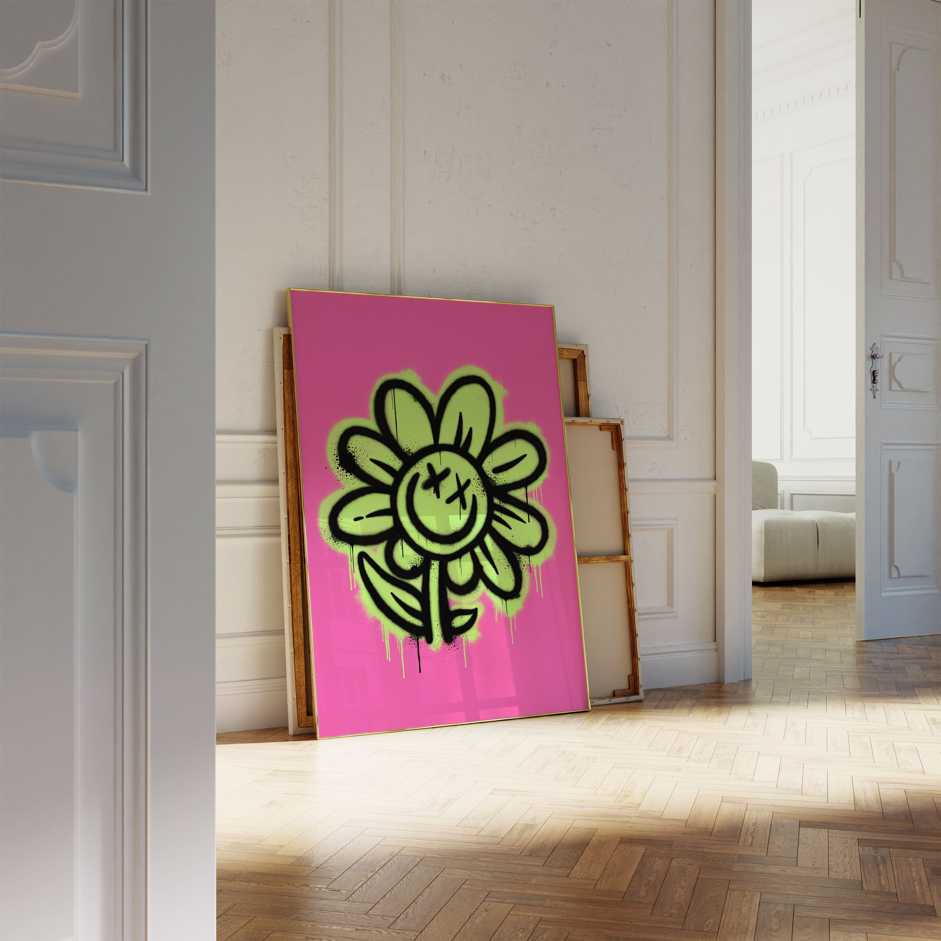 Graffiti Daisy Art Print, Yellow Flower, Botanical Illustration