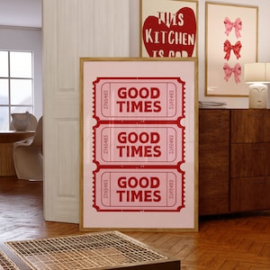 Retro Good Times Ticket Print, trendige Wandkunst, Ticket Kunstdruck, trendige Retro Warenkorb, Wanddekoration, digitale Retro Wandkunst, Retro Ticket Poster