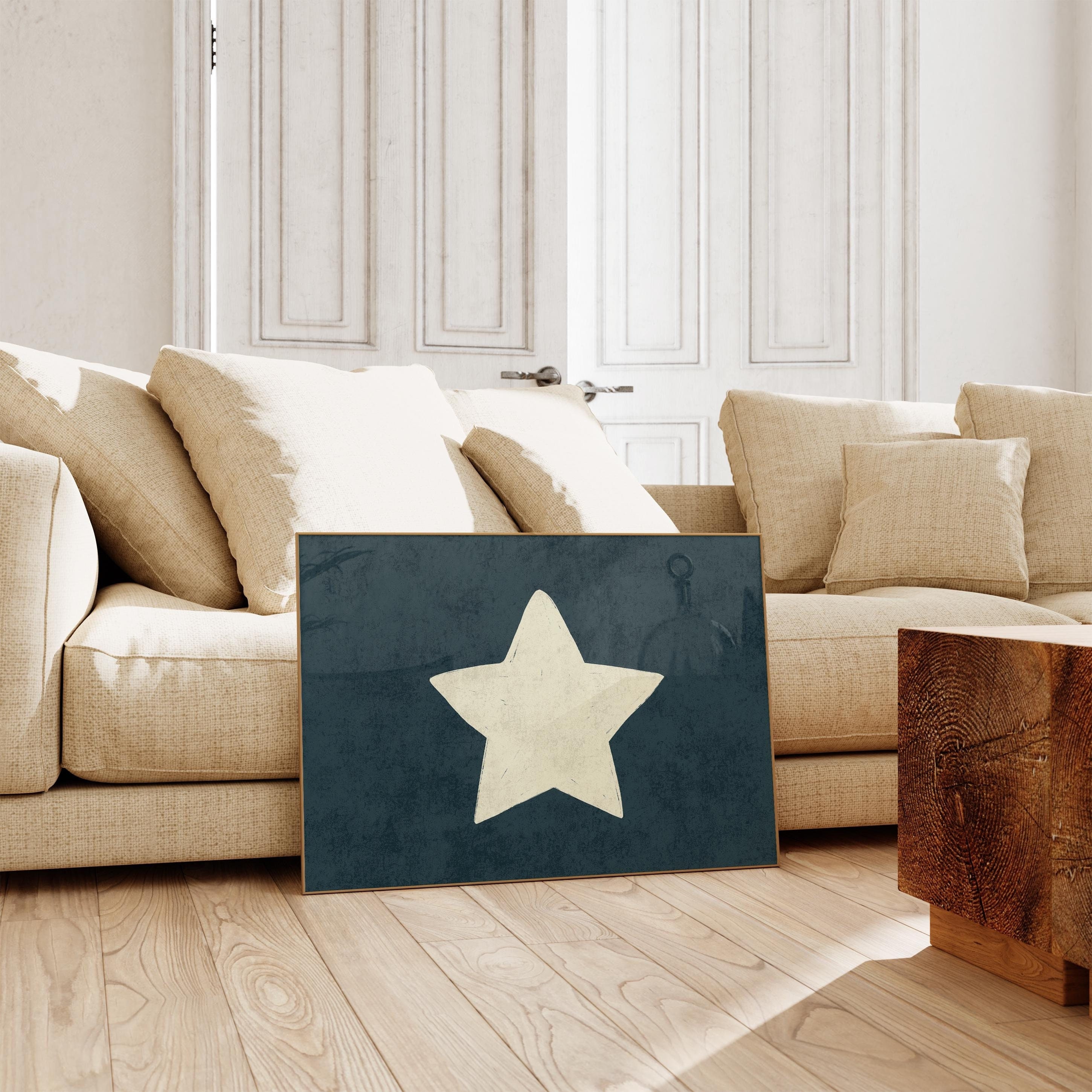 Retro Hand Drawn Star Wall Art, Digital Download Printable, Trendy Aesthetic Decor, Horizontal Print