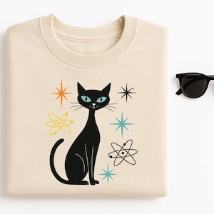 Atomic Black Cat SVG Digital Design for Retro T-Shirts Stickers Tote Bags Sublimation Projects and Cricut Cutting Machines