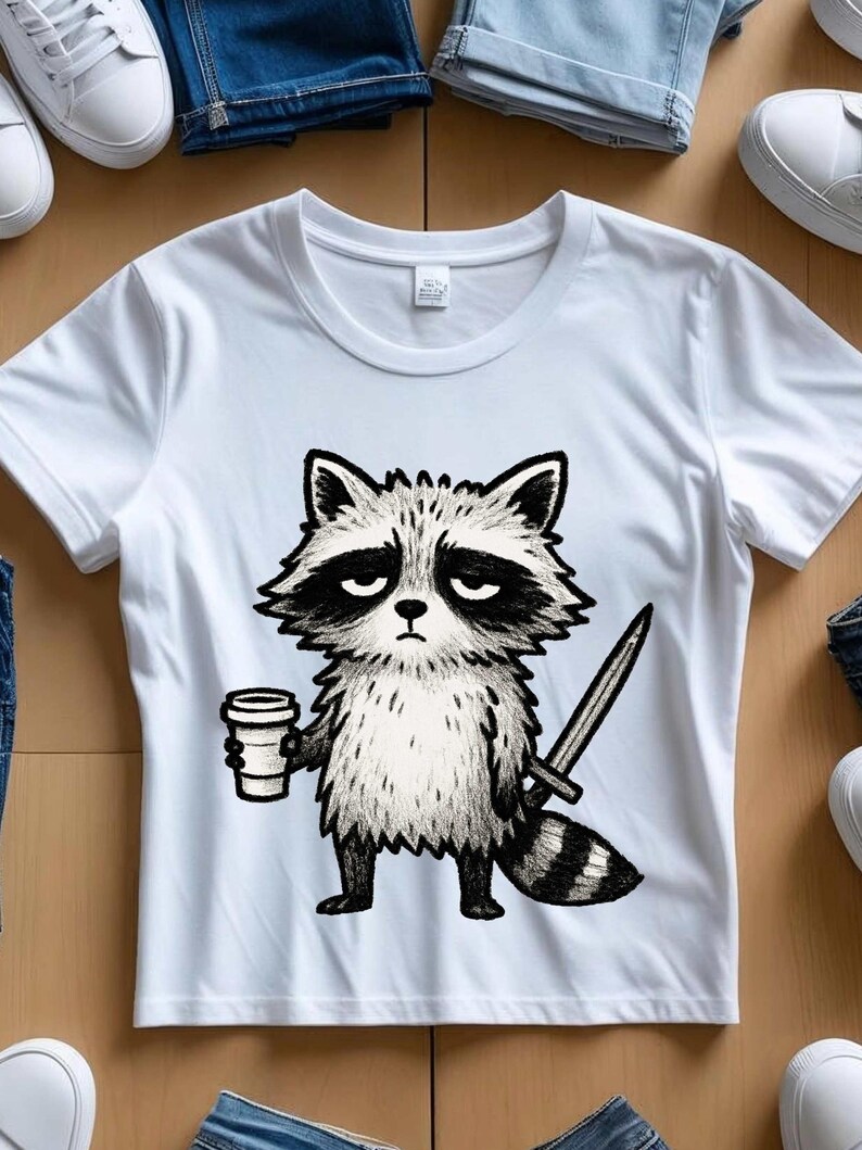 Grumpy Raccoon With Coffee and Sword SVG PNG Clipart Funny Animal ...