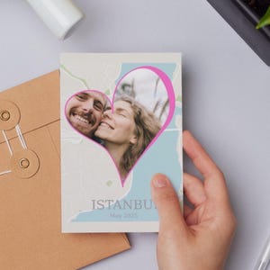 Personalisiertes Poster mit Karte und Foto für Paare - Personalisiertes Reise-Erinnerungsgeschenk mit bearbeitbarer Stadt, Datum, Karte und Foto - Wandkunst zum Jahrestag