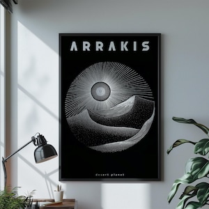 Dune Arrakis Desert Planet Poster, Dune Inspired Wall Art, Sci Fi Minimalist Print, Black and White Art, Sand Dune Illustration, Dune Poster