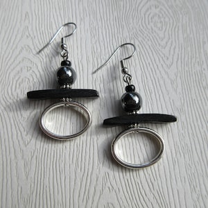 INUKSHUK style EARRINGS HEMATITE oval earrings gray black silver earrings dangling hand made