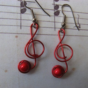 RED MUSIC NOTE earrings wire wrapped