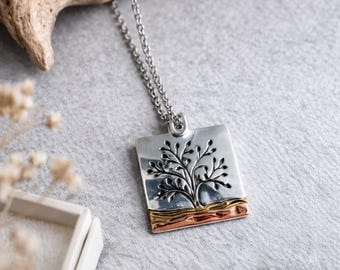 Tree of Life Necklace – Mixed Metal Necklace, Nature-Inspired Design  Silver and Copper  Pendant