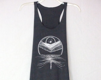 Moon and Mountains Graphic Tank on Women's racerback tank