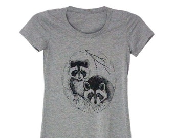 Women's Woodland Animal tee, Raccoon Shirt, Forest Animal t shirt