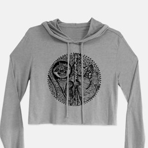 Women's Sloth Cropped Hoodie, Crop Sweatshirt, Crop top Gray