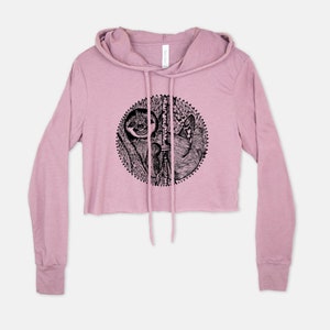 Women's Sloth Cropped Hoodie, Crop Sweatshirt, Crop top Orchid