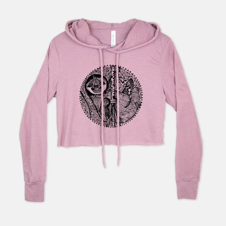 Women's Sloth Cropped Hoodie, Crop Sweatshirt, Crop top Orchid