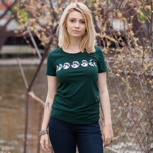 Women's Phases of the Moon Tee Shirt in Emerald Green image 2