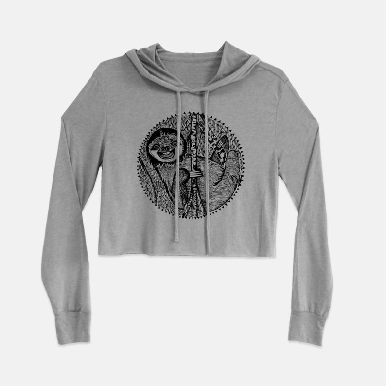 Women's Sloth Cropped Hoodie, Crop Sweatshirt, Crop top Gray